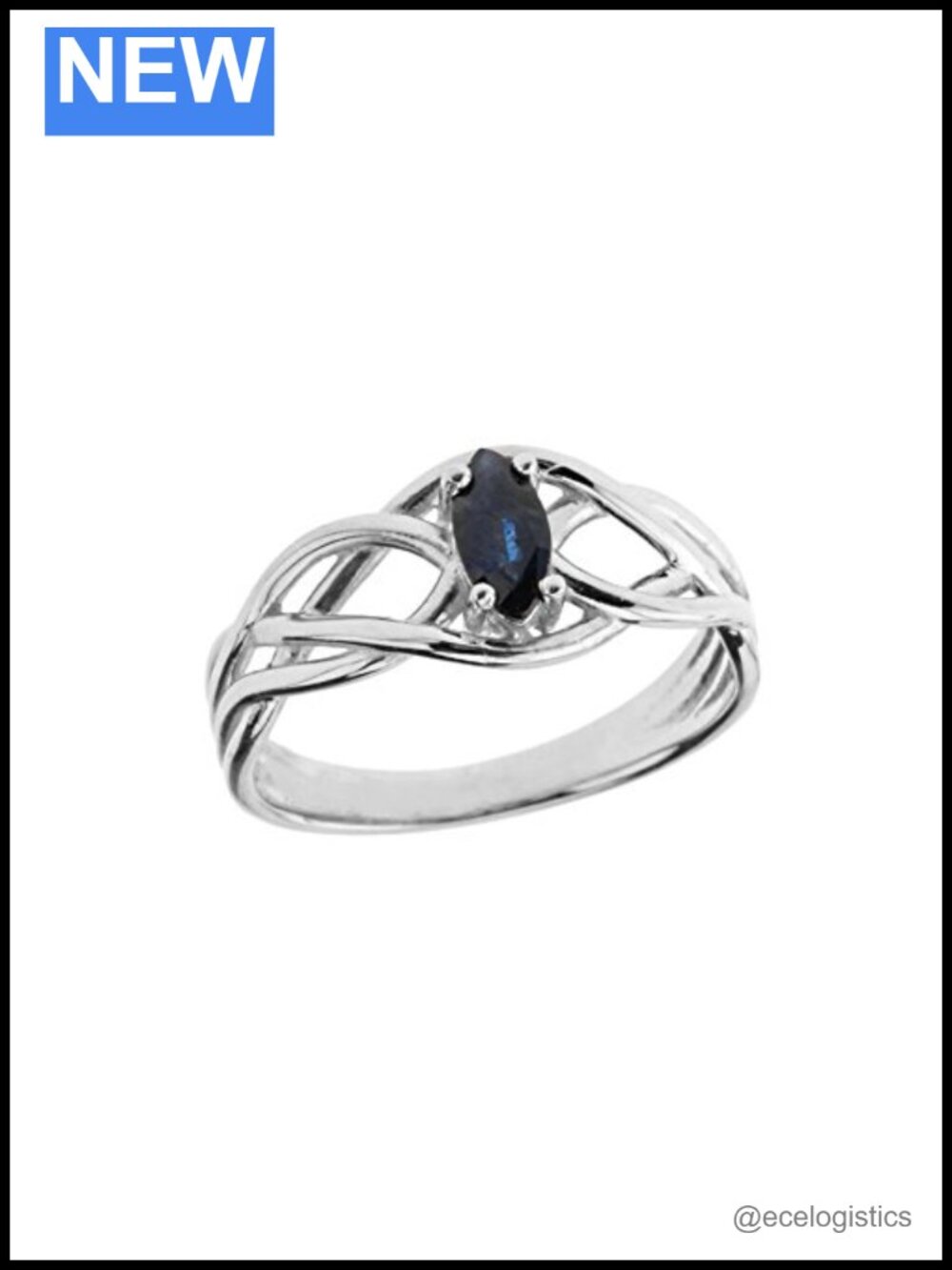 925 Sterling Silver Marquise Blue Sapphire Celtic Knot Solitaire Ring
